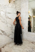 VESTIDO DE GOLA TULE TRABALHADO